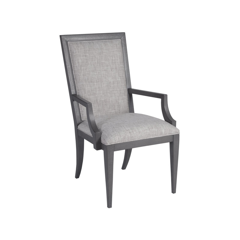Gray Linen Upholstered Arm Chair with Wood Legs