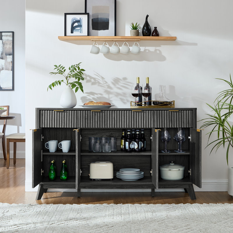 60" Sideboard Buffet Cabinet With Doors And Shelves, Dark Alder
