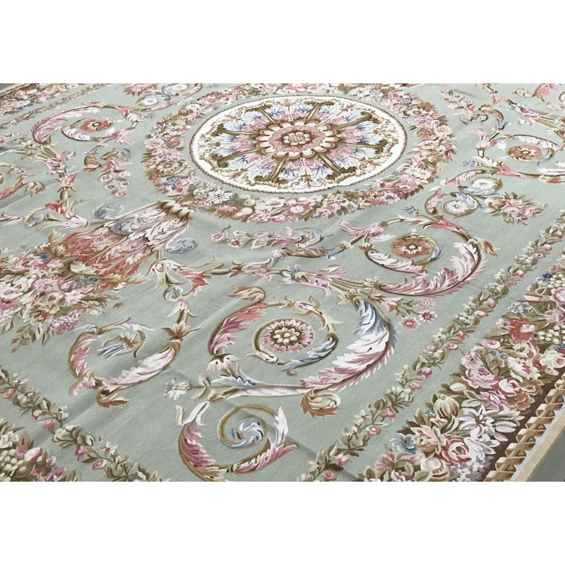 Hand-Knotted High-Quality Green and Brown Area Rug