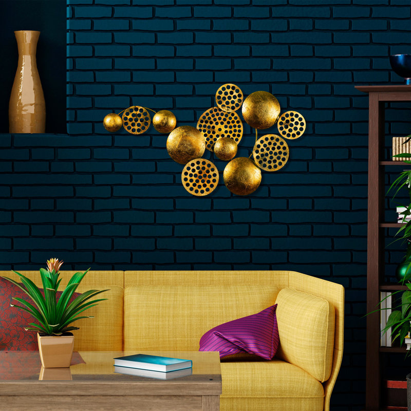 Handmade Decorative Metal Wall Accessory, Gold, 17.7 x 32.3 inches | 100% Metal with 1.5 mm Thickness | Unique Hand-Painted Design, Perfect for Home Decor | Easy Wall Hanging with Back Piece | Eye-Catching Accent Piece