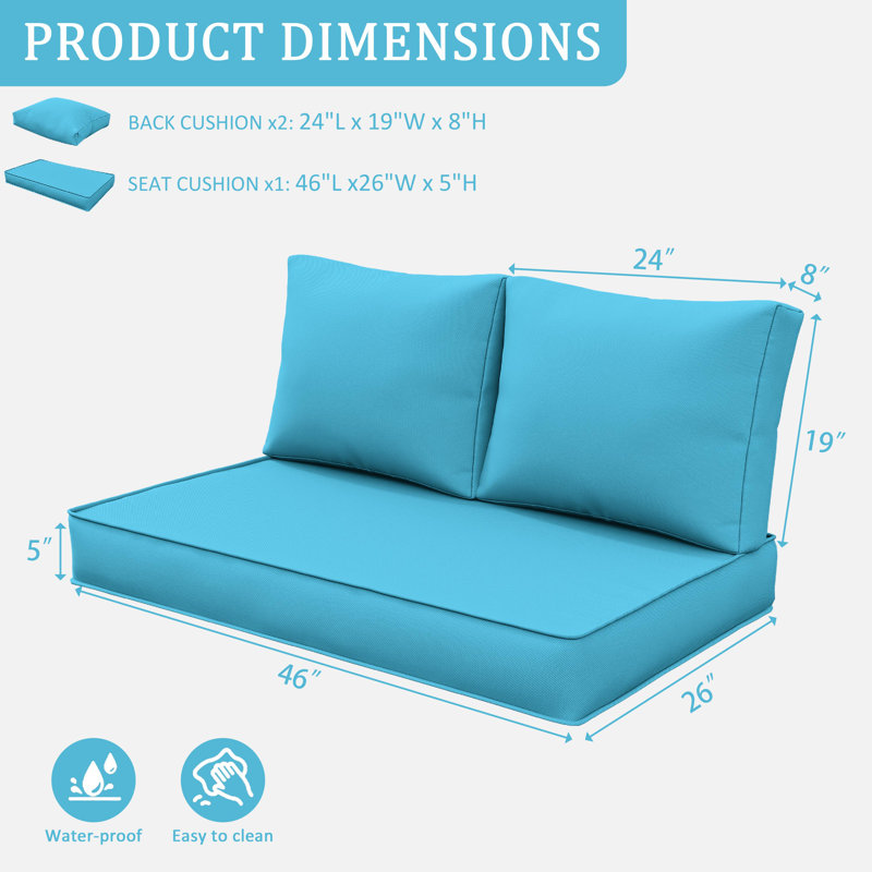 3-Piece Outdoor 5" Replacement Cushion Set Seat/Back Cushion，Only cushions, Teal