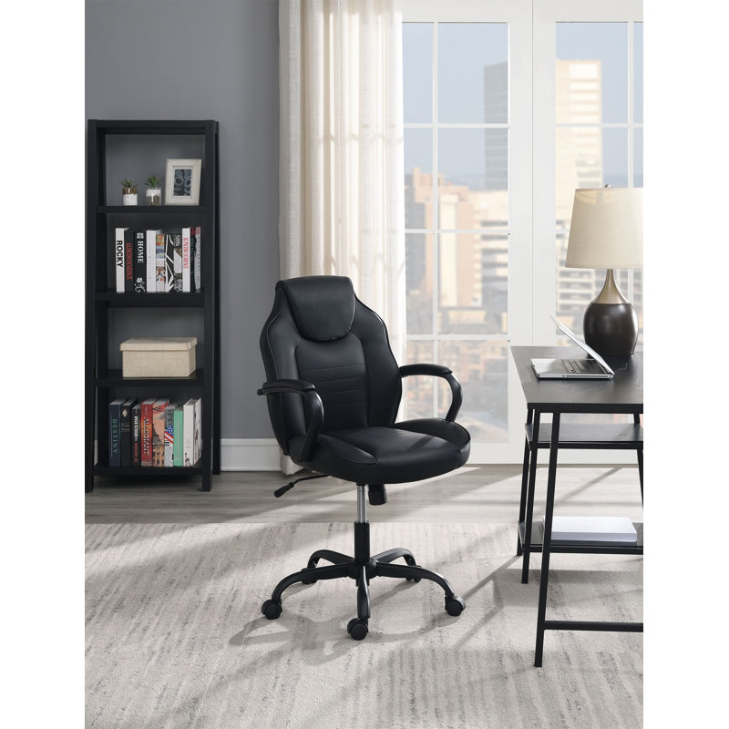  Office Chair In Black Faux Leather, Black
