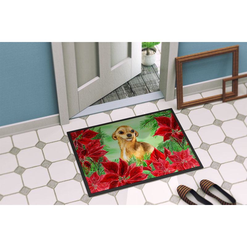 Tapis de porte pour l’extérieur antidérapant chihuahua poinsettas, Rectangle 2 pi x 3 pi