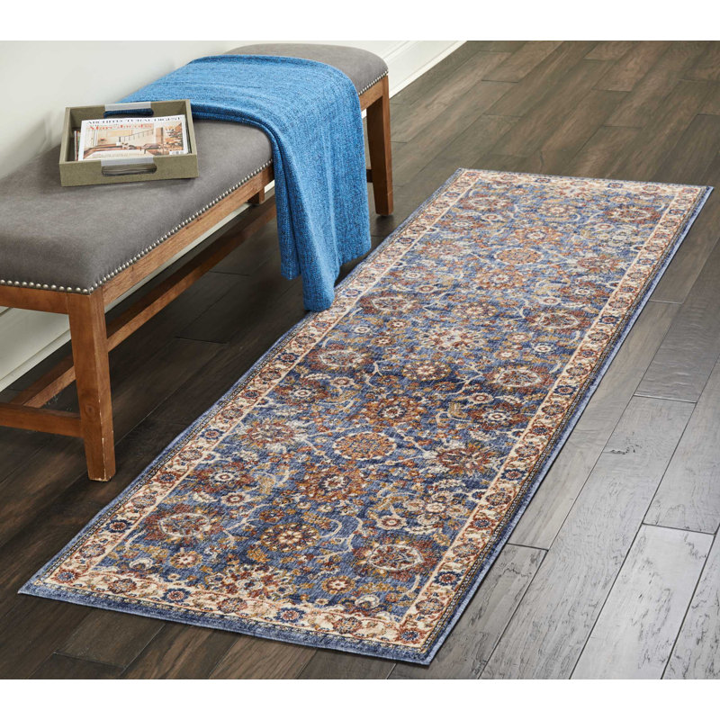 Tapis oriental bleu Westbrook, Tapis de couloir 2 pi 3 po x 7 pi 6 po