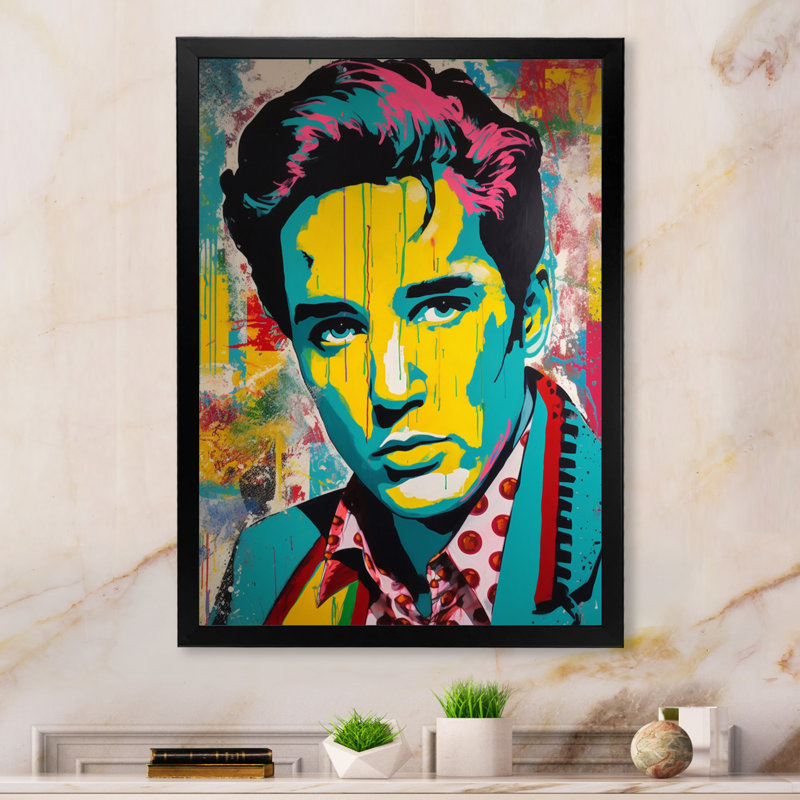 Pop Art Elvis Celibrity - impressions sur toile de célébrités, H 32 po x l 16 po x P 1 po, Cadre photo noir