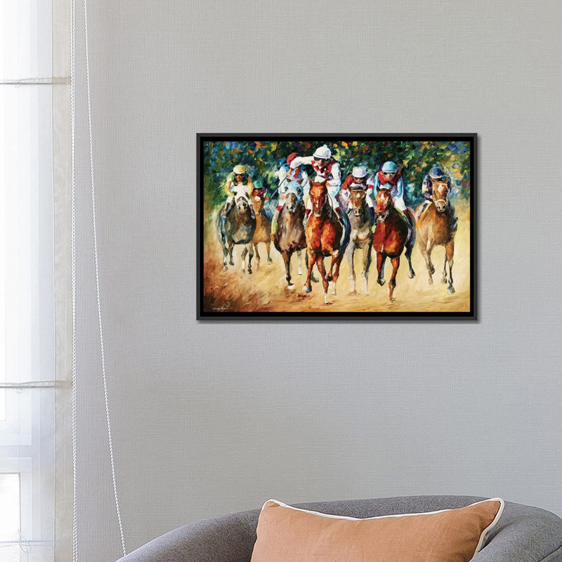 " Horse Race " by Leonid Afremov, 18" H x 26" W x 1.5" D, Black Framed Canvas, No Mat