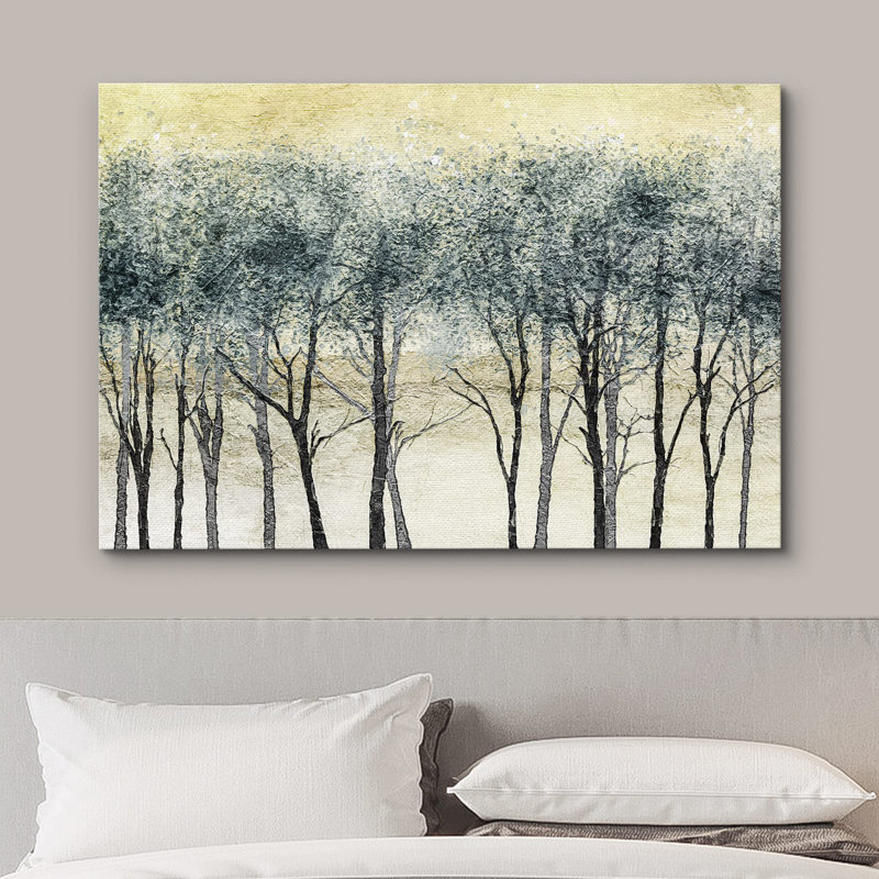 Abstrait, forêt, automne, ciel doré, vert, printemps, forêt, arbre, nature sauvage, illustrations, art, rustique