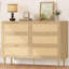 Commode 6 tiroirs en rotin avec détails dorés, commode double large avec conception anti-basculement, grande armoire de rangement de table-1602670075