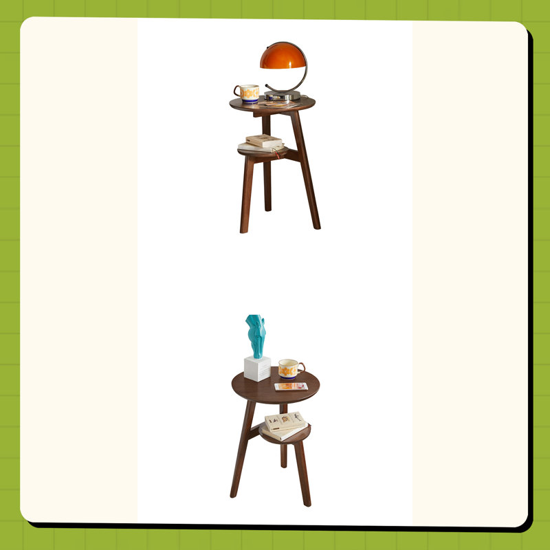 Table d'appoint 100% bois massif à 2 niveaux Table d'appoint de salon, table de chevet, table de bout ronde en bois massif, petite table d'appoint à 2 niveaux avec tablette de rangement inférieure