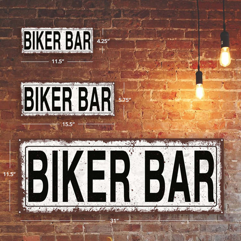 Plaque en métal Biker Bar, H 5,75 po x l 15,5 po x P 0,04 po