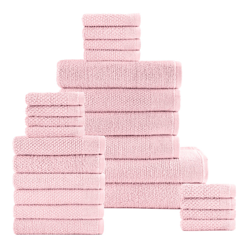 Ensemble de serviettes de bain en coton 24 pièces Dan River, Rose