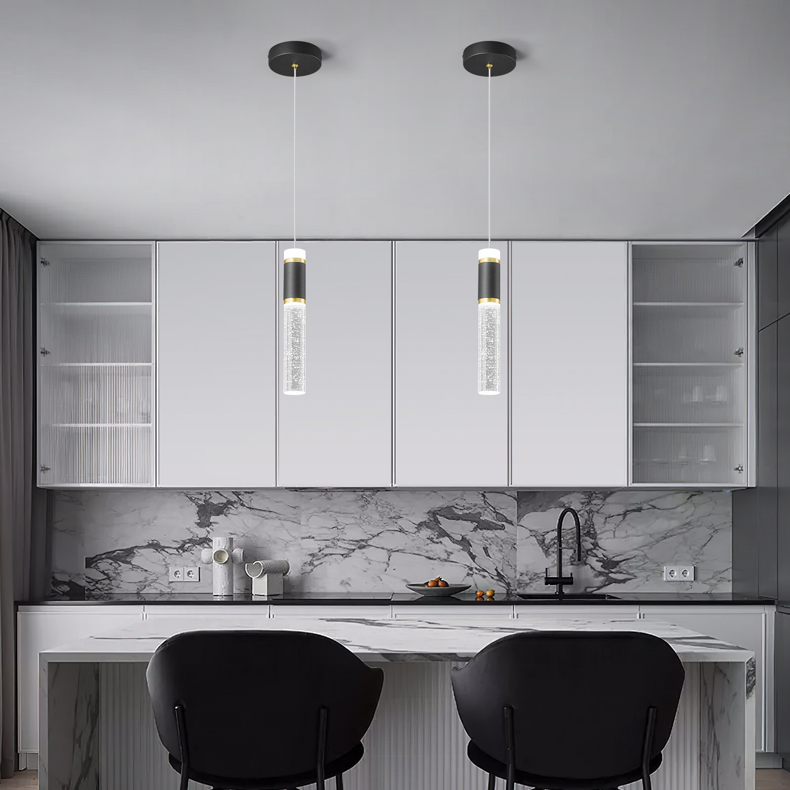 ORANOOR Lustres Dorés à DEL Pour Salle à Manger, 119,4 Cm, Lustre Moderne à Intensité Variable Pour îlot De Cuisine, Anneau Linéaire En Forme De Globe, Plafonnier à Suspendre Au Plafond