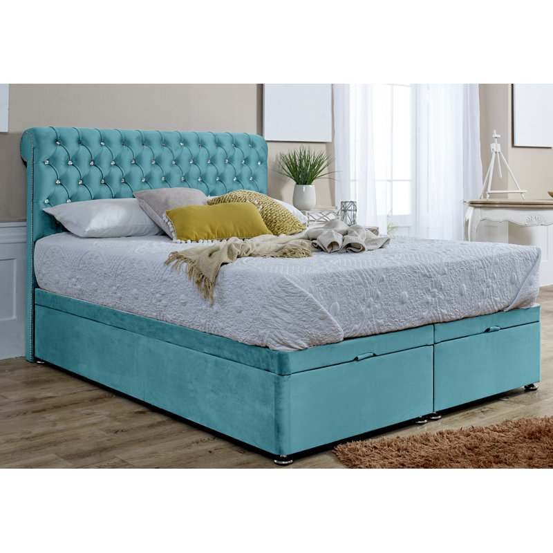 Elicia Upholstered Ottoman Storage Bed, Teal, Small Double (4')