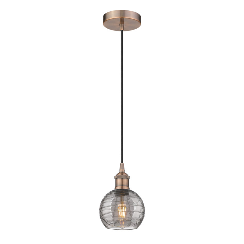 1 - Light Single Globle Pendant, Antique Copper, 13.38" H x 12" W x 12" D, Light Smoke