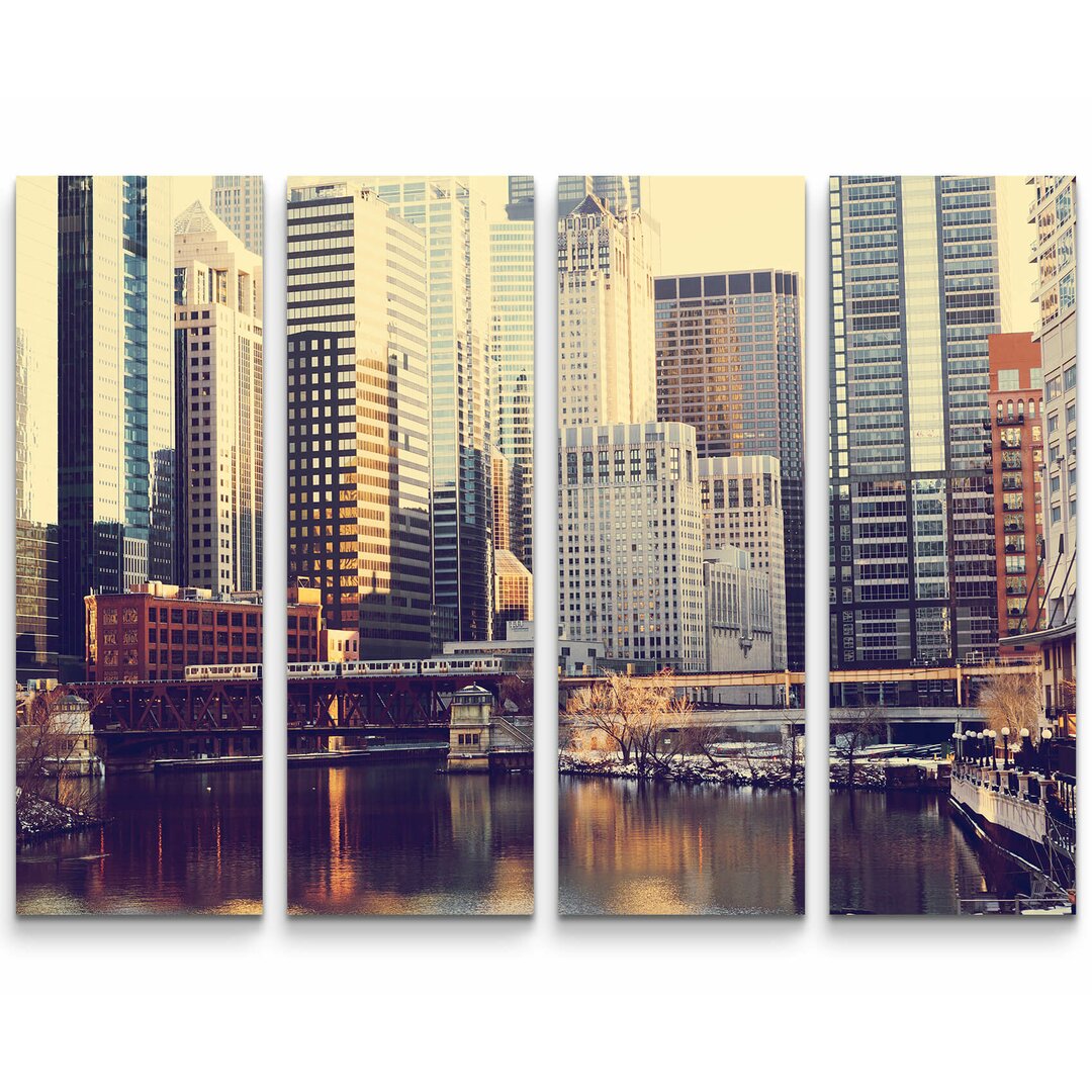 4-tlg. Leinwandbilder-Set Skyline von Chicago