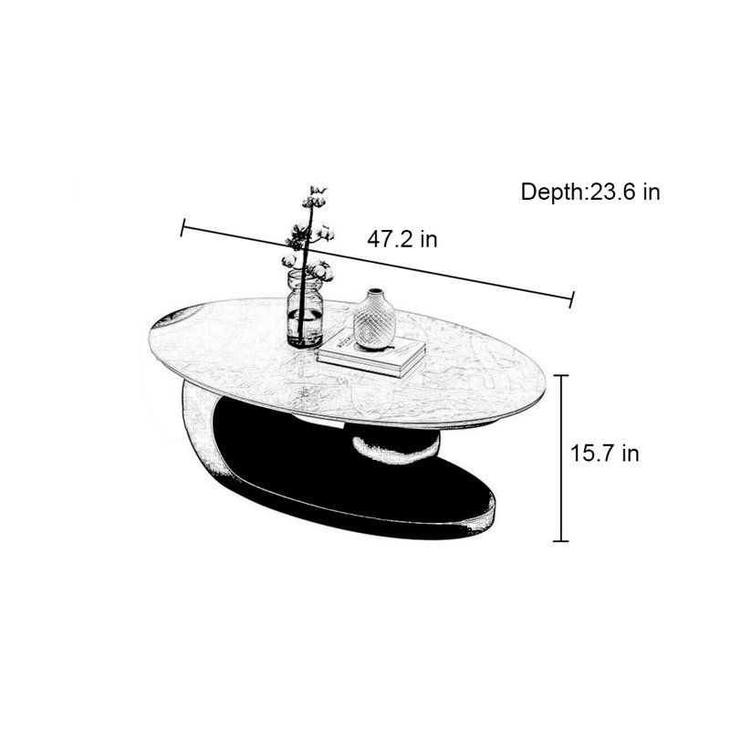 Table ovale moderne et luxueuse, H 15,7 po x L 47,2 po x l 23,6 po, Blanc