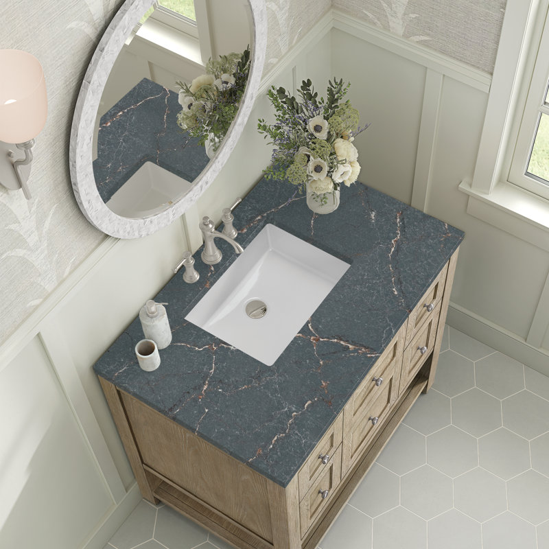 Breckenridge 36'' W Single Vanity, Whitewashed Oak, 8" Widespread, Parisien Bleu