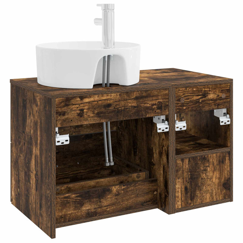 Vanity & Mirror Set, Smoked Oak