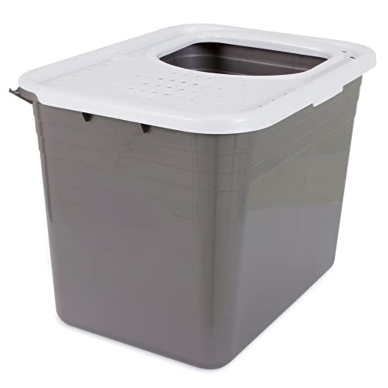 Gray and White Plastic Top Entry Cat Litter Box