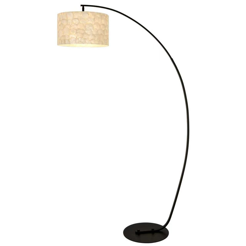 Lampe sur pied à arc moderne avec abat-jour coquillage naturel - lampe sur pied réglable à 180 °
