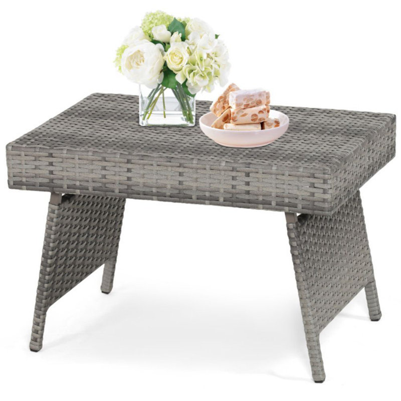 Dilar Rectangular Wicker/Rattan Outdoor Folding Coffee Table, Grey