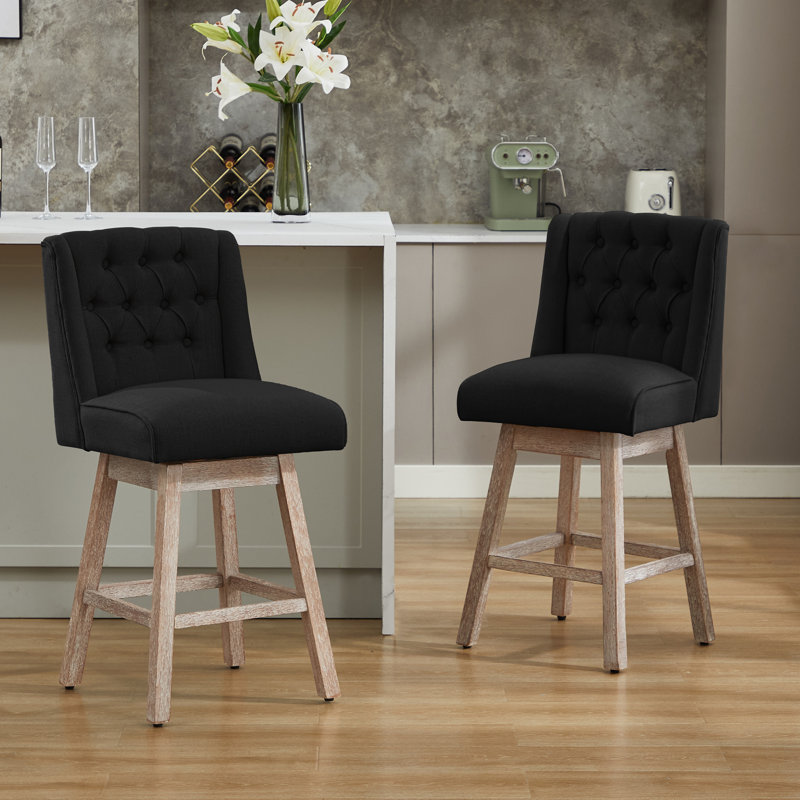 Terron 360° Swivel Barstool with Solid Wood Legs, Black, Counter Stool (26" Seat Height)