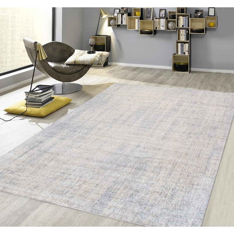 Handmade Gray Abstract Wool Viscose Silk 8' x 10' Rug