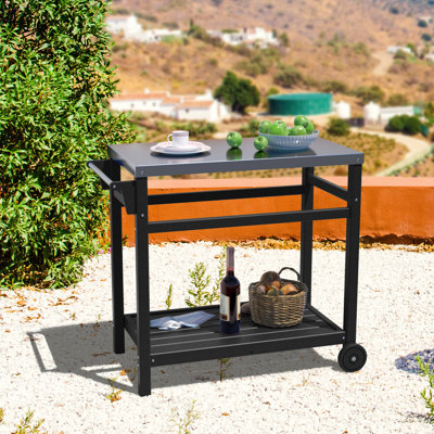 Chariot de table d'extérieur avec plateau en acier inoxydable et 3 tablettes 