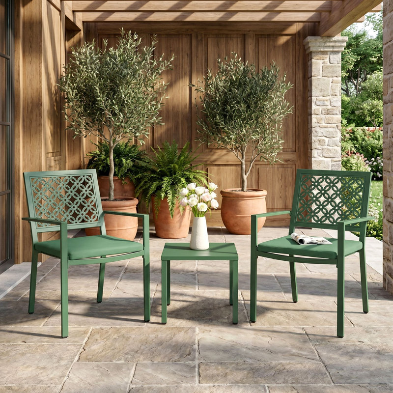 Camrynne 2 - Person Patio Conversation Set With Cushions, Green