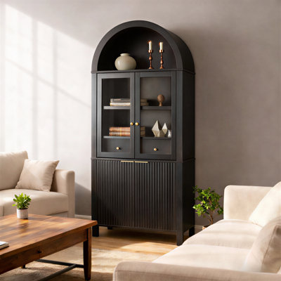Élégant garde-manger arqué cannelé avec tablettes réglables et tiroir caché