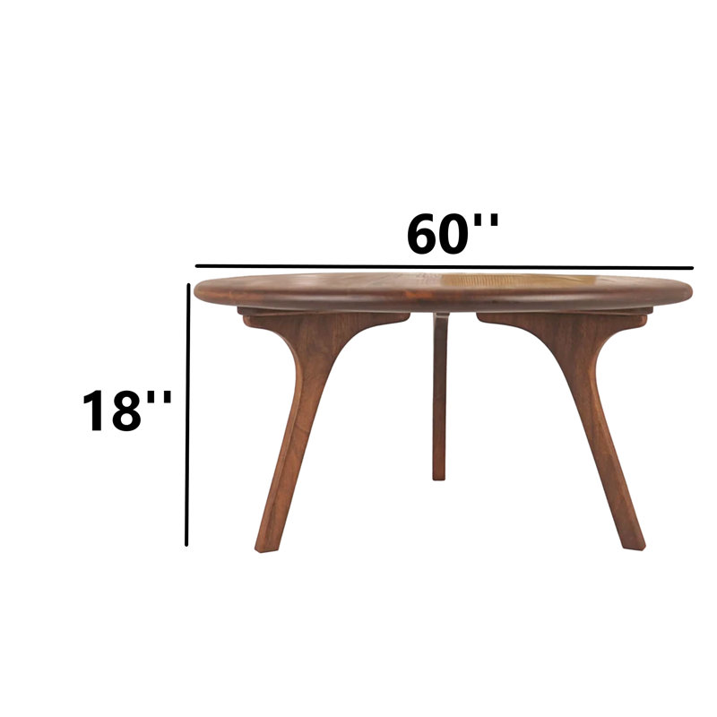 Walnut Solid Wood Round Novelty Coffee Table, H 18 po x L 60 po x l 60 po