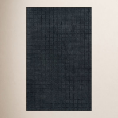 AllModern Contour Hand Loomed Wool Geometric Navy Area Rug
