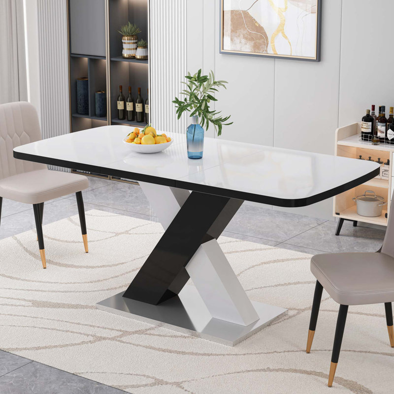 Stretchable Square Dining Table(Only Table), Black/White, Black/White