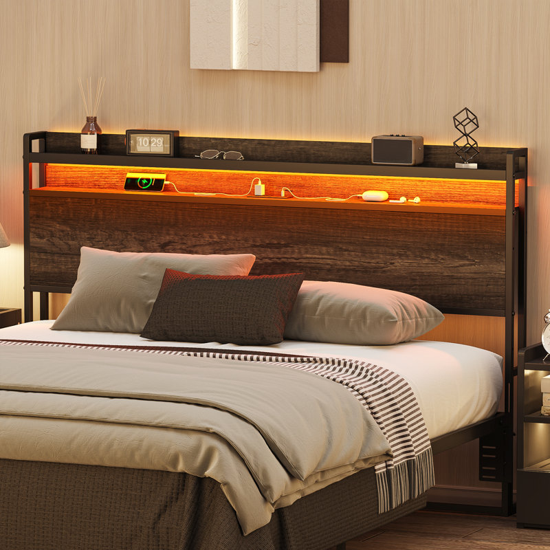 40.79"H Queen Headboard With Charging Station And Led Light
