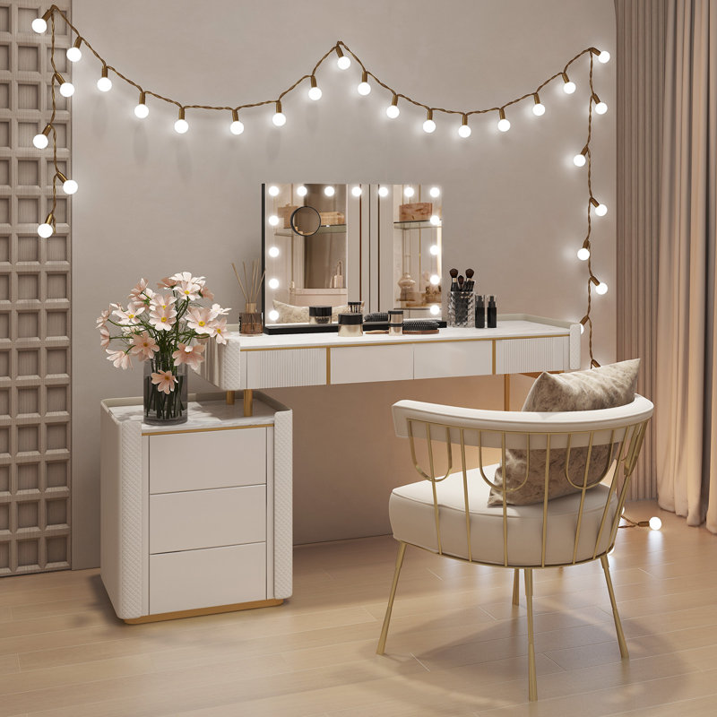 Makeup Mirror with 3 Color Lights, 58×45cm Large Lighted Vanity Mirror with 15 Dimmable LED Bulbs, Black