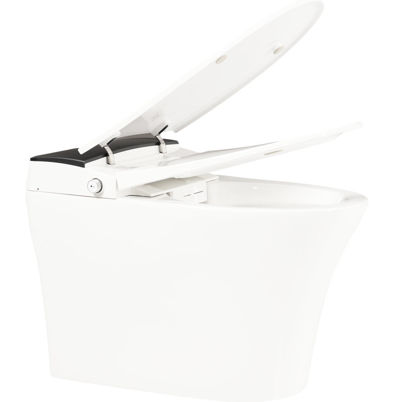 Toilette intelligente avec siège chauffant, toilette monobloc avec chasse d'eau automatique, sans bidet, capteur de pied bleu nuit, commande à bouton, conception de chasse d'eau en cas de panne de courant, couvercle à fermeture en douceur, siège blanc pour salle de bain