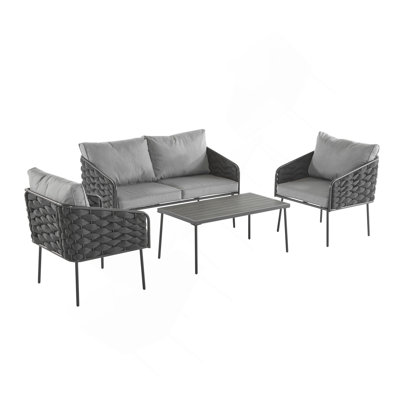 Ensemble de mobilier d'extérieur en métal 4 pièces, canapé d'extérieur 4 places avec coussin, mobilier d'extérieur moderne pour terrasse, jardin, cour et balcon