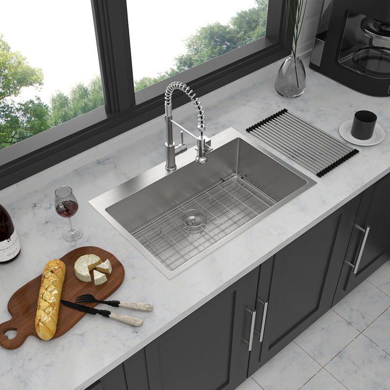 33X22 Inch Kitchen Sink Drop In 16 Gauge Stainless Steel 33" Single Bowl Topmount Kitchen Sink Basin