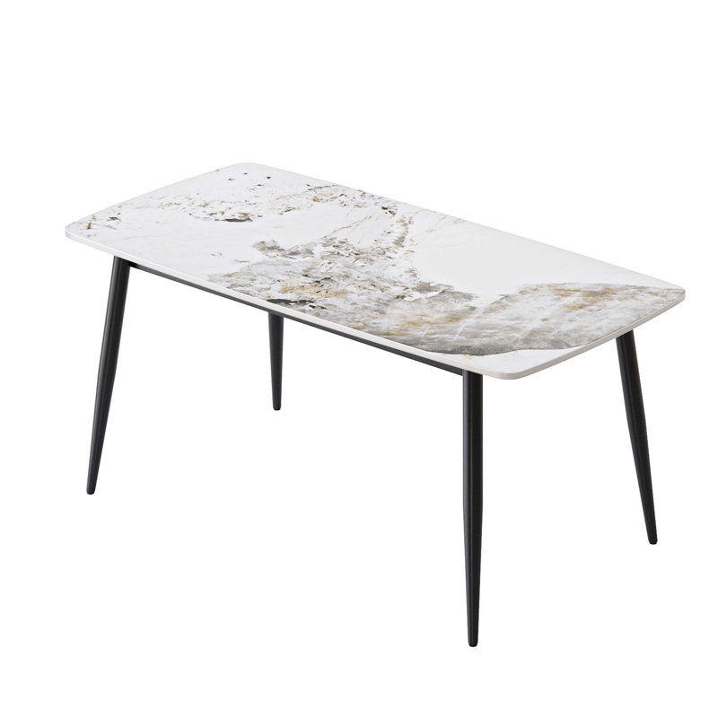 Table de salle à manger 62,99 po, Blanc Pandora, Noir