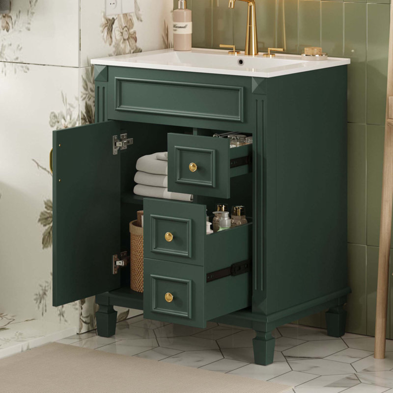 Meuble-lavabo 24 po avec lavabo en céramique, Vert