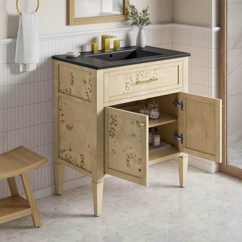 Modway Elysian 30'' Free Standing Single Bathroom Vanity with Manufactured Wood Top, Black, Burl