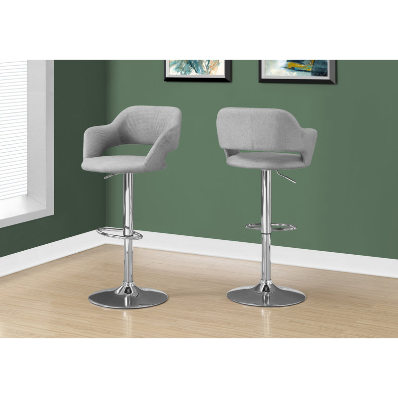 Tabouret de bar, pivotant, hauteur de bar, réglable, métal chromé, tissu gris, contemporain, moderne