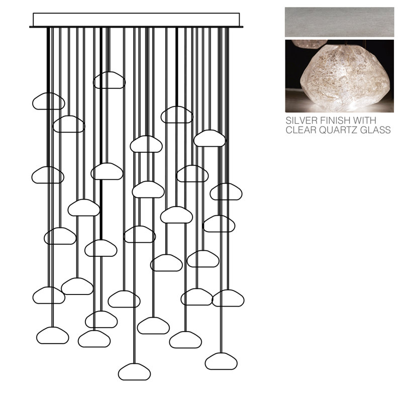 Luminaire suspendu 30 po Natural Inspirations, Argent, Quartz transparent