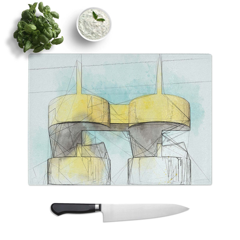 Tempered Glass Architecture Sketch Vol.32 Chopping Board, 28.5 cm W x 20 cm L