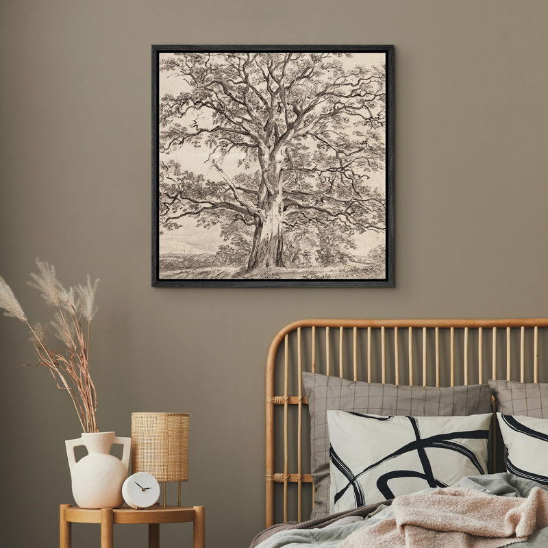 Monochrome Tree - Floater Frame Print on Canvas, Black Canvas, 16" H x 16" W