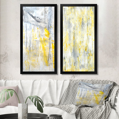 «Gray and Yellow Merging Abstract», ensemble de 2 reproductions sur toile
