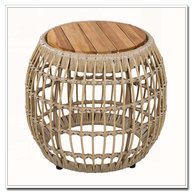 Table d'appoint d'extérieur en bois d'acacia avec base en osier