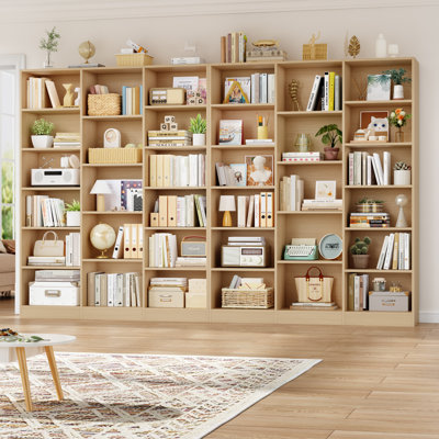 74"h X 59"w 6-tier Large Wood Storage Bookcase (set Of 2)