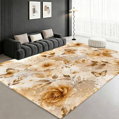 Tapis floral rétro rose, blanc et rose, motif de fleurs romantiques, tapis antidérapant lavable à la machine, décoration intérieure élégante pour le salon, la chambre à coucher, le vestibule, la porte d'entrée, la cuisine, le balcon et l'appartement