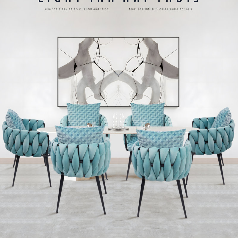 Chaise avec accoudoirs en velours Lazarre, Bleu